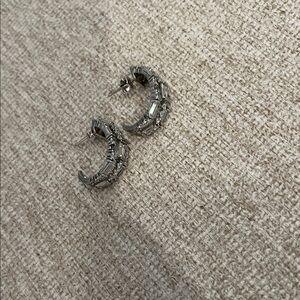 Silver Crystal Baguette J-Hoop Earrings